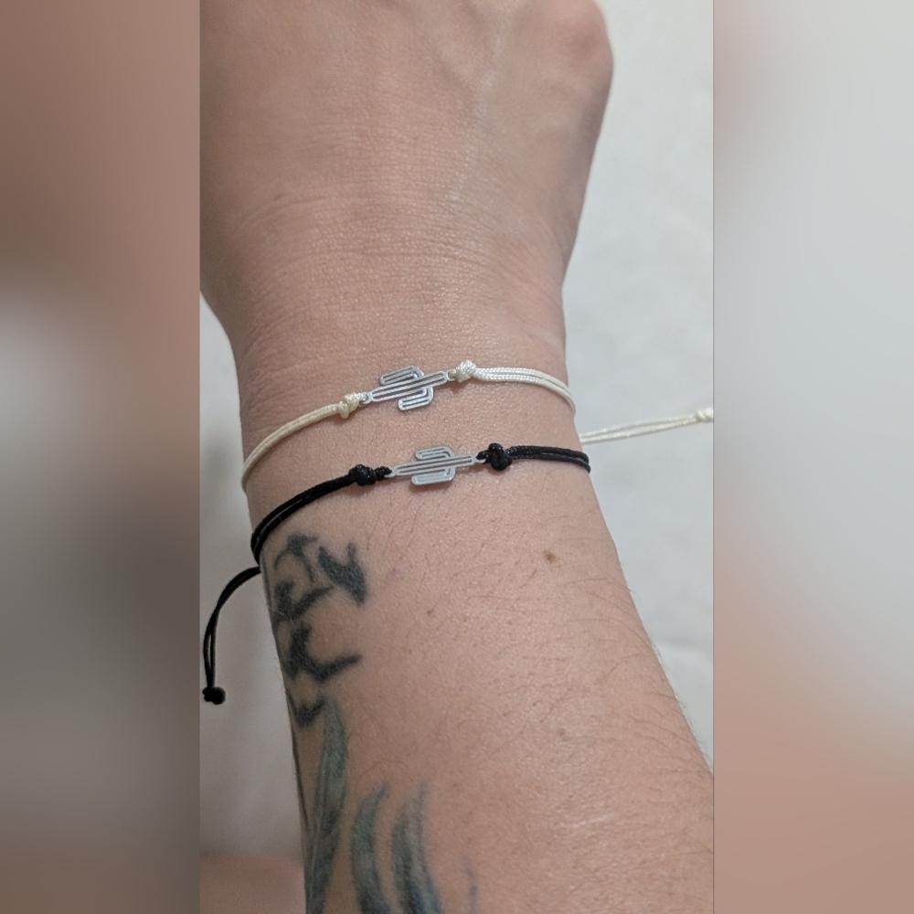 Silver Charm Cactus Bracelets Set in Black and Cream